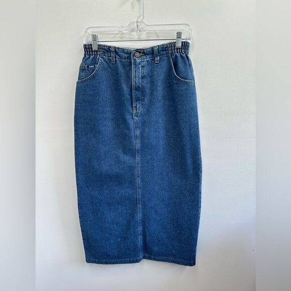 Vintage 90's Lee Blue Denim Maxi Skirt High Rise Straight Fit Size S - Picture 6 of 12